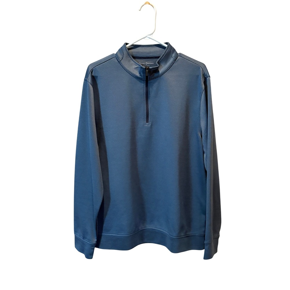 Hickey Freeman Mens Blue Grey Micro Stripe Quarter Zip Pullover Sweater Large